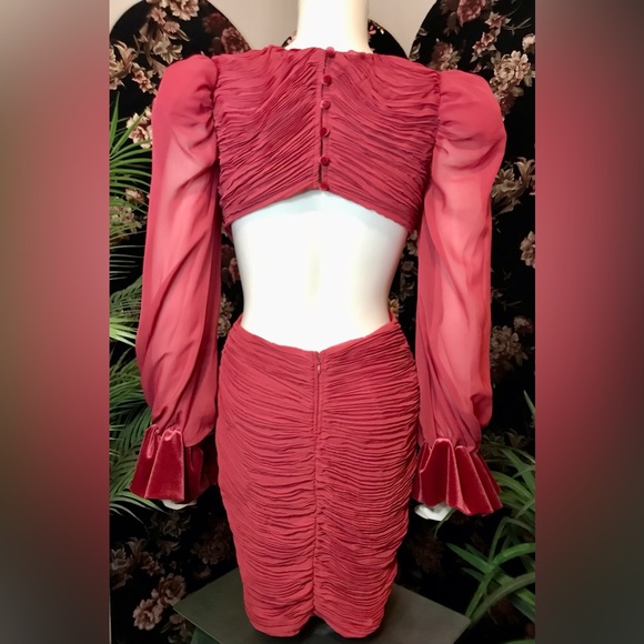 NWT ASOS Luxe Blush Red Ruched Open Back Cocktail Dress Size 2 - Picture 4 of 9